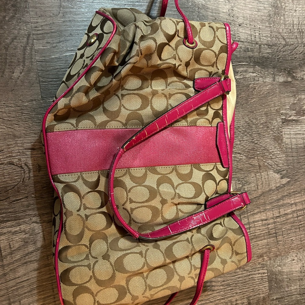 Coach Tan and Pink Shoulder Bag